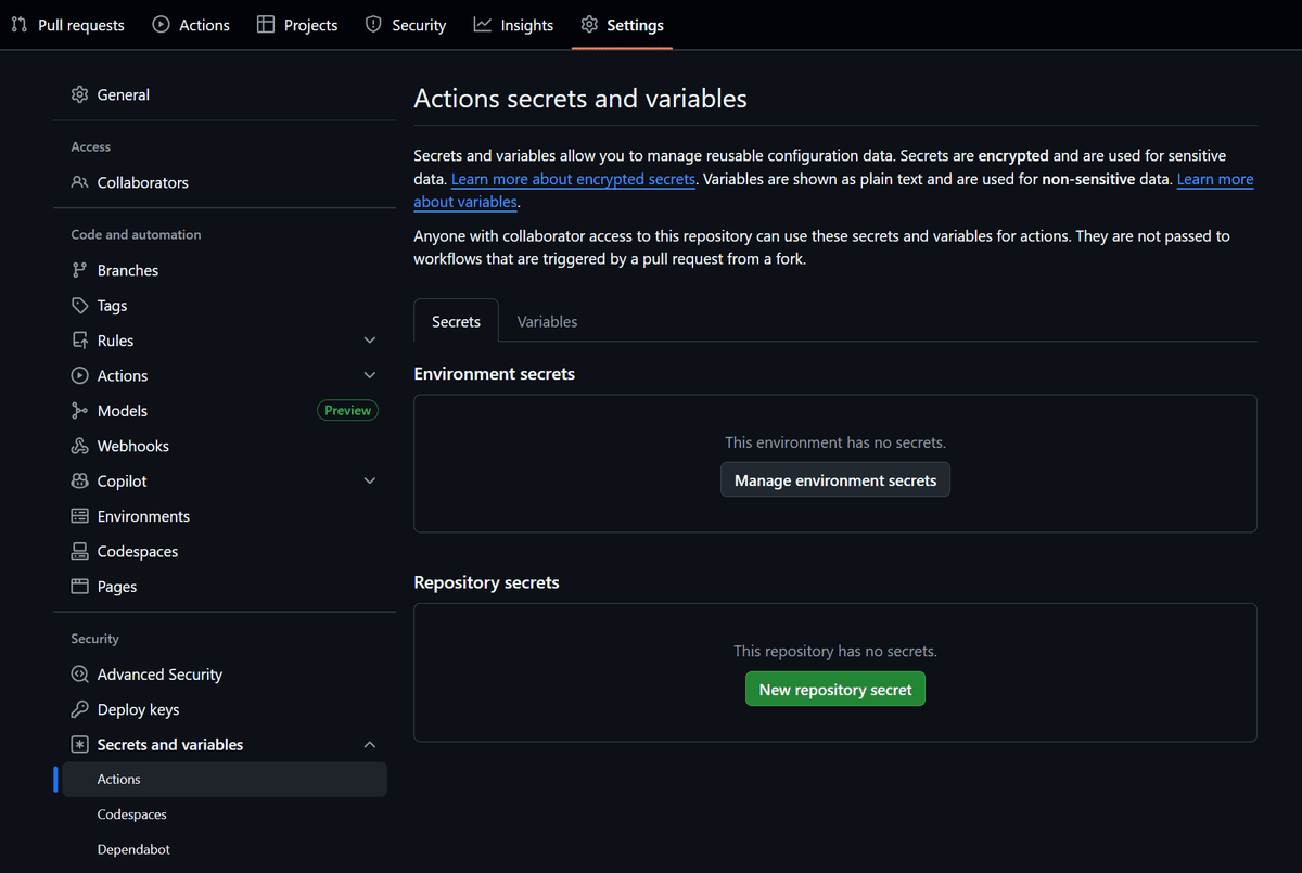 actions-secrets-and-variables result